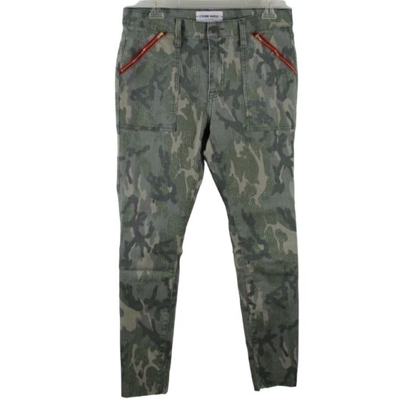 Etienne Marcel Camo Skinny Jeans Red Zipper Pockets Raw Cut Hemline Size 30 - Picture 1 of 7